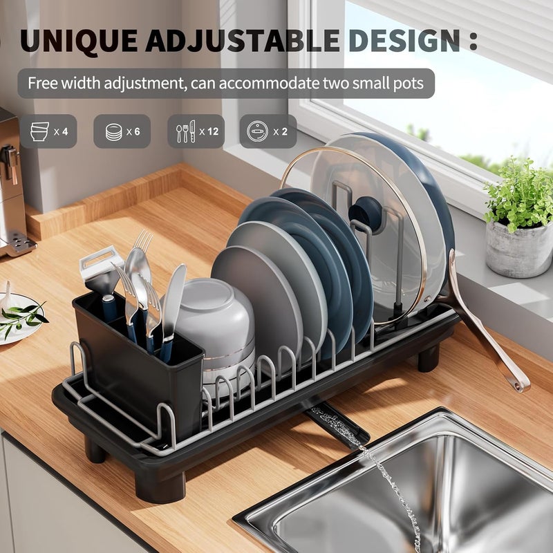 SanDream Small Dish Drying Rack with Removable Utensil Holder & Anti-Scratch Base - Stainless Steel Dish Rack, Dish Drying Rack with Drainage & Space Saving Design for Kitchen Counter, Black - Image 4